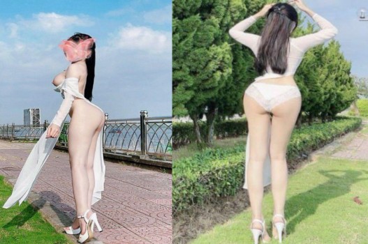 Áo dài dâm loạn vén lồn dọc bờ sông